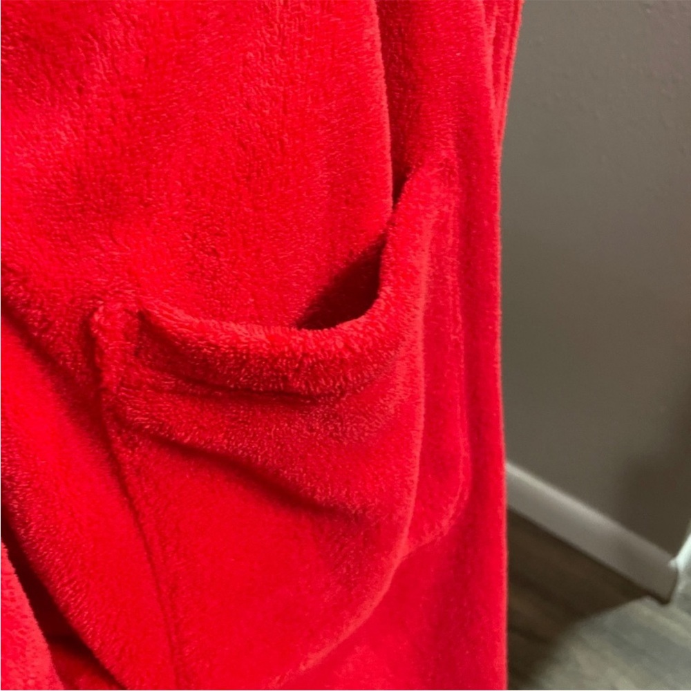Lauren Ralph Lauren Red Plush Fleece Robe Bathrobe Belted Cozy Size S/M - Picture 8 of 11